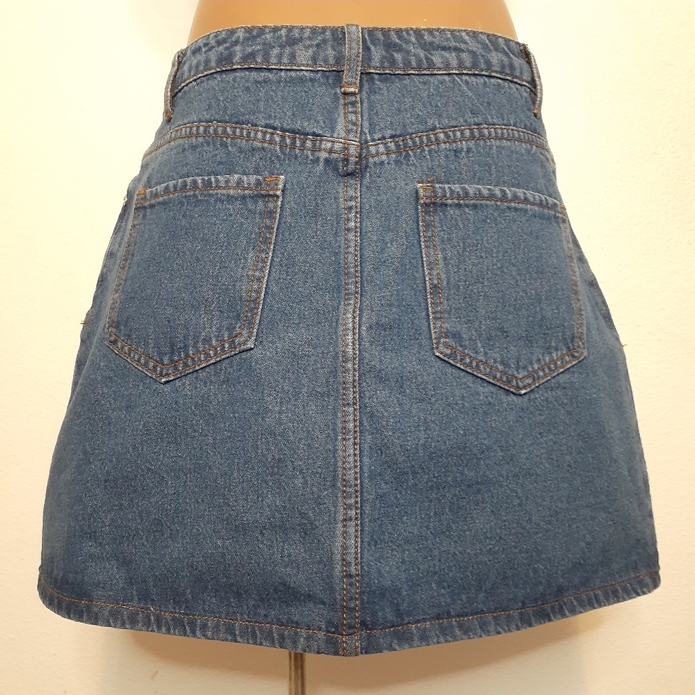 Missguided Blue Denim A-Line Miniskirt SZ 8 - Picture 3 of 10